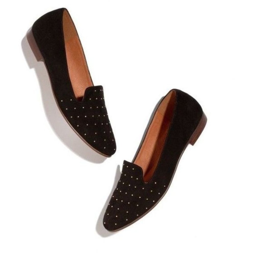Madewell Teddy Black Suede Gold Beaded Smoking Loafer Flat